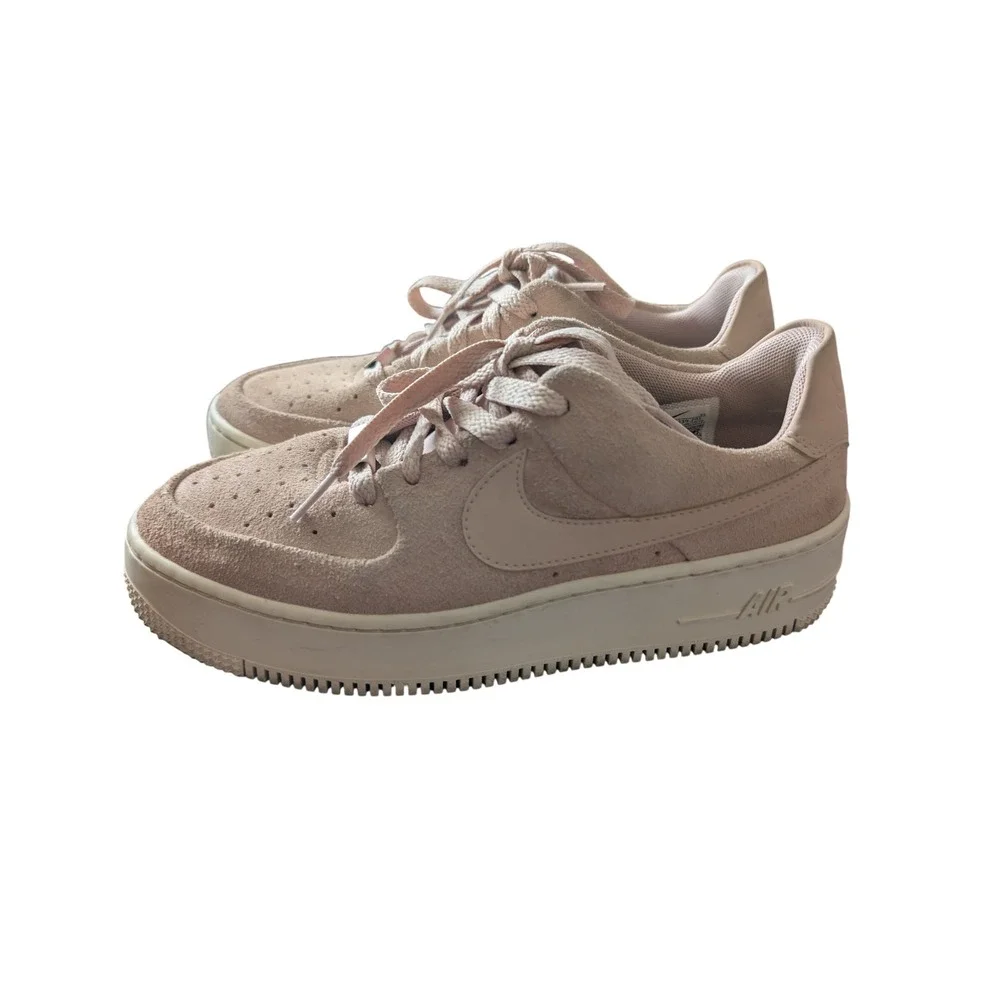 Nike Air Force‎ 1 Sage Low Particle Beige Suede Platform AR5339-201 SZ 8.5 F1